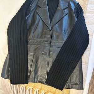 George Black Leather Jacket/Blazer with Knit Sleeves